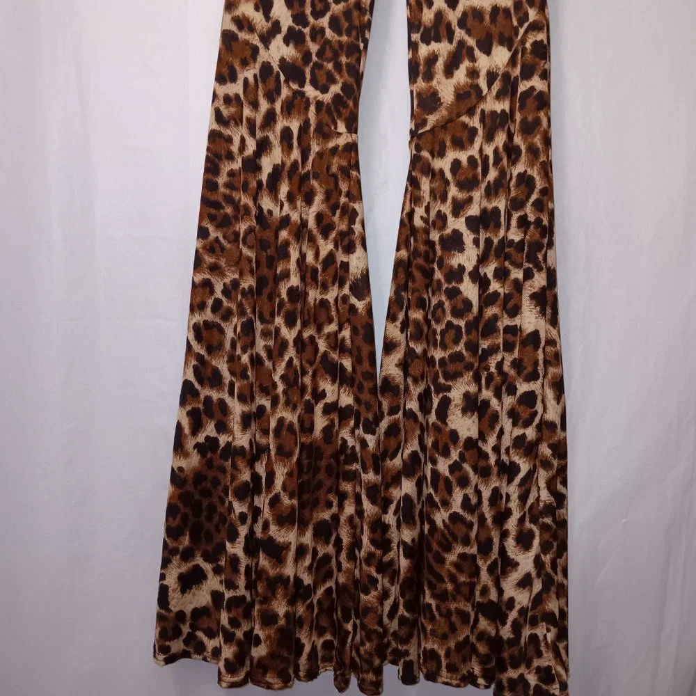 FASHION NOVA SHEER FLARE LEG ANIMAL PRINT PANTS SIZE SMALL